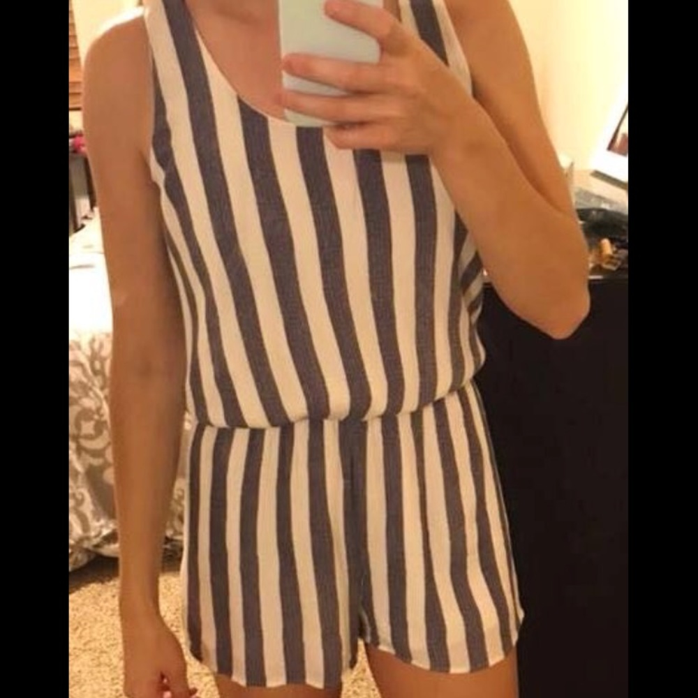 Blue and white striped romper